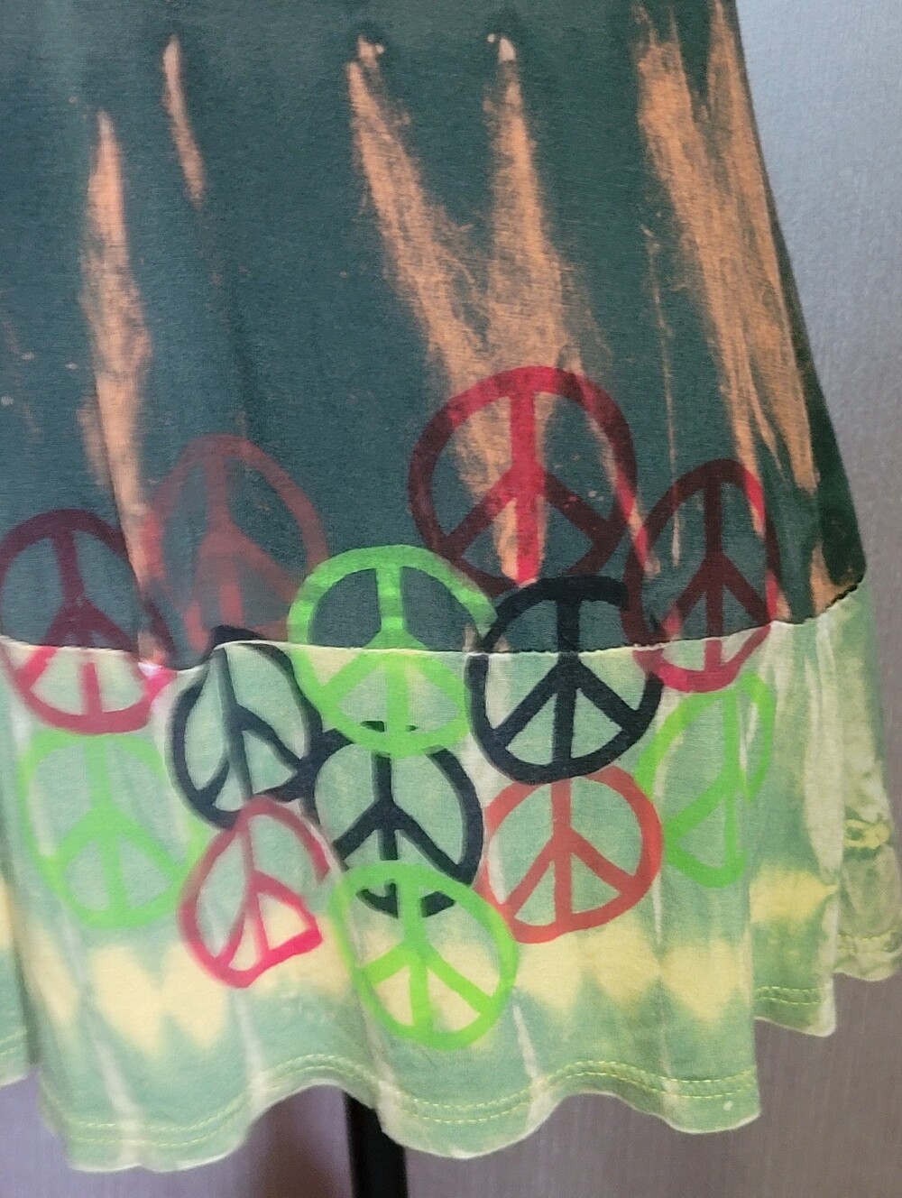 Boho Tie-Dye Peace Sign Tank Dress in Red, Green, Yellow - Picture 2 of 4
